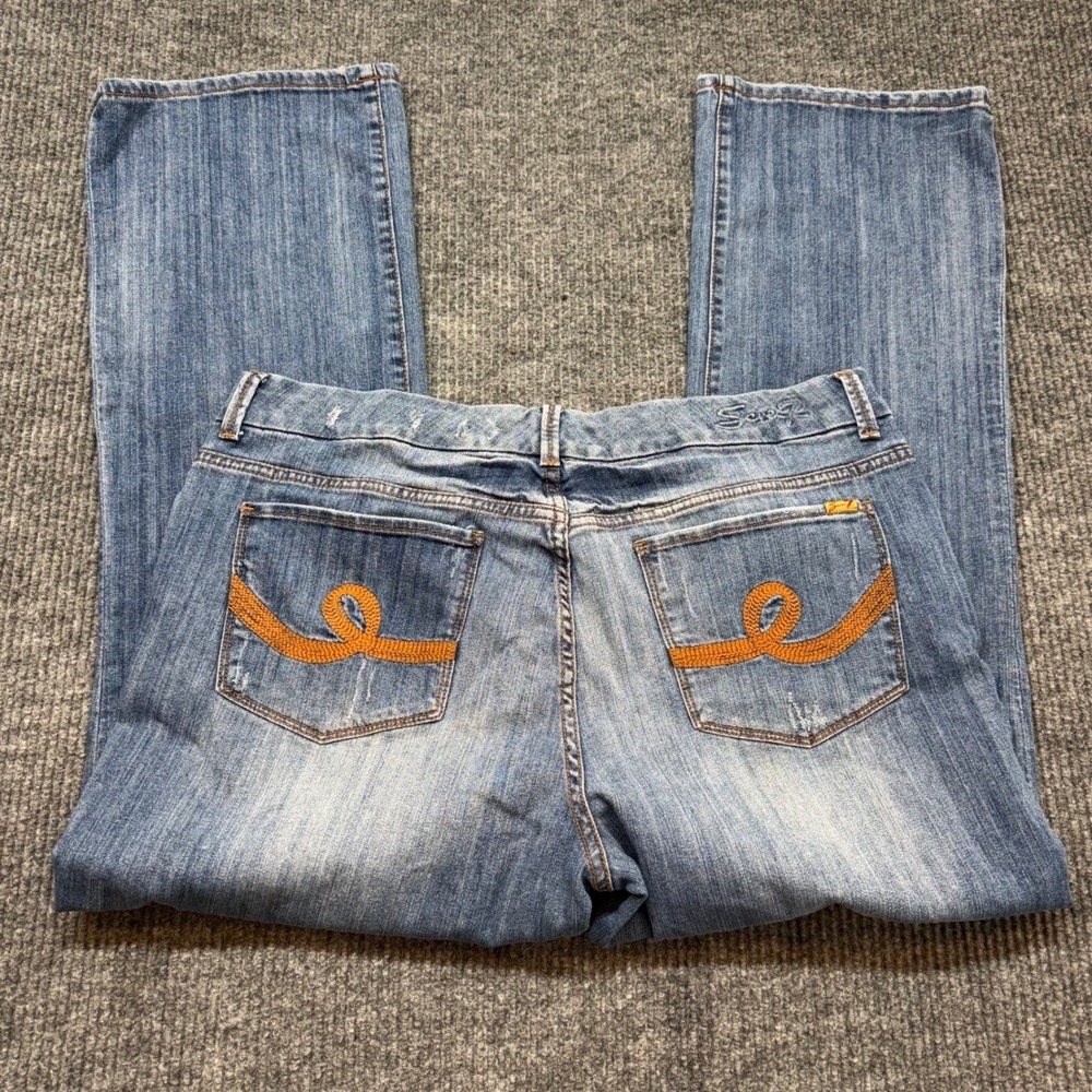 Seven7 Luxe Thalia Womens 22 Bootcut Wide Leg Jeans Orange Embroidered Denim